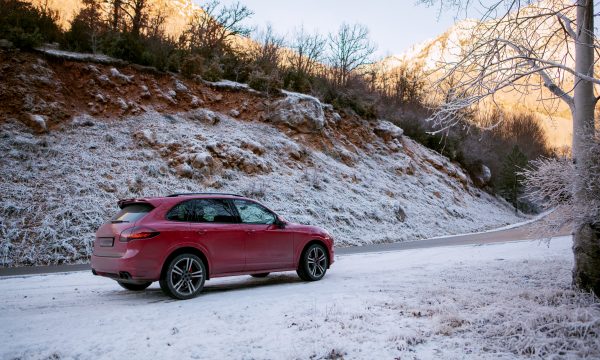 SUV driving in snow