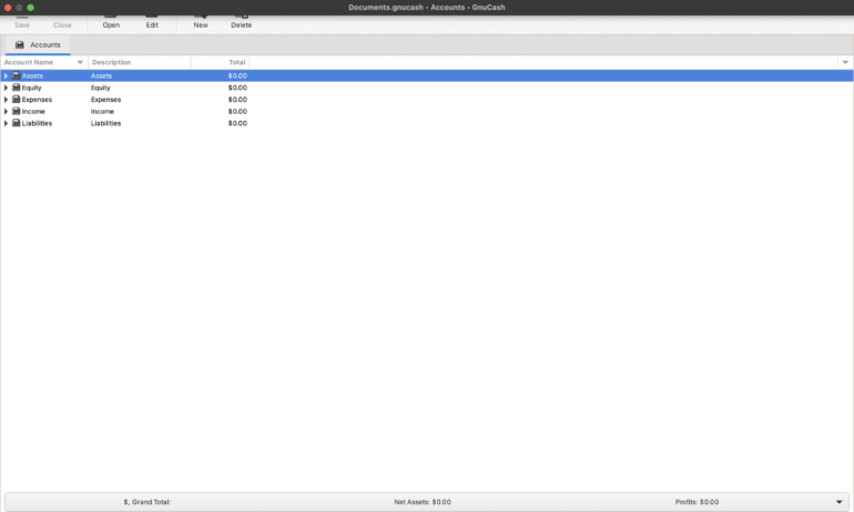 Accounts screen