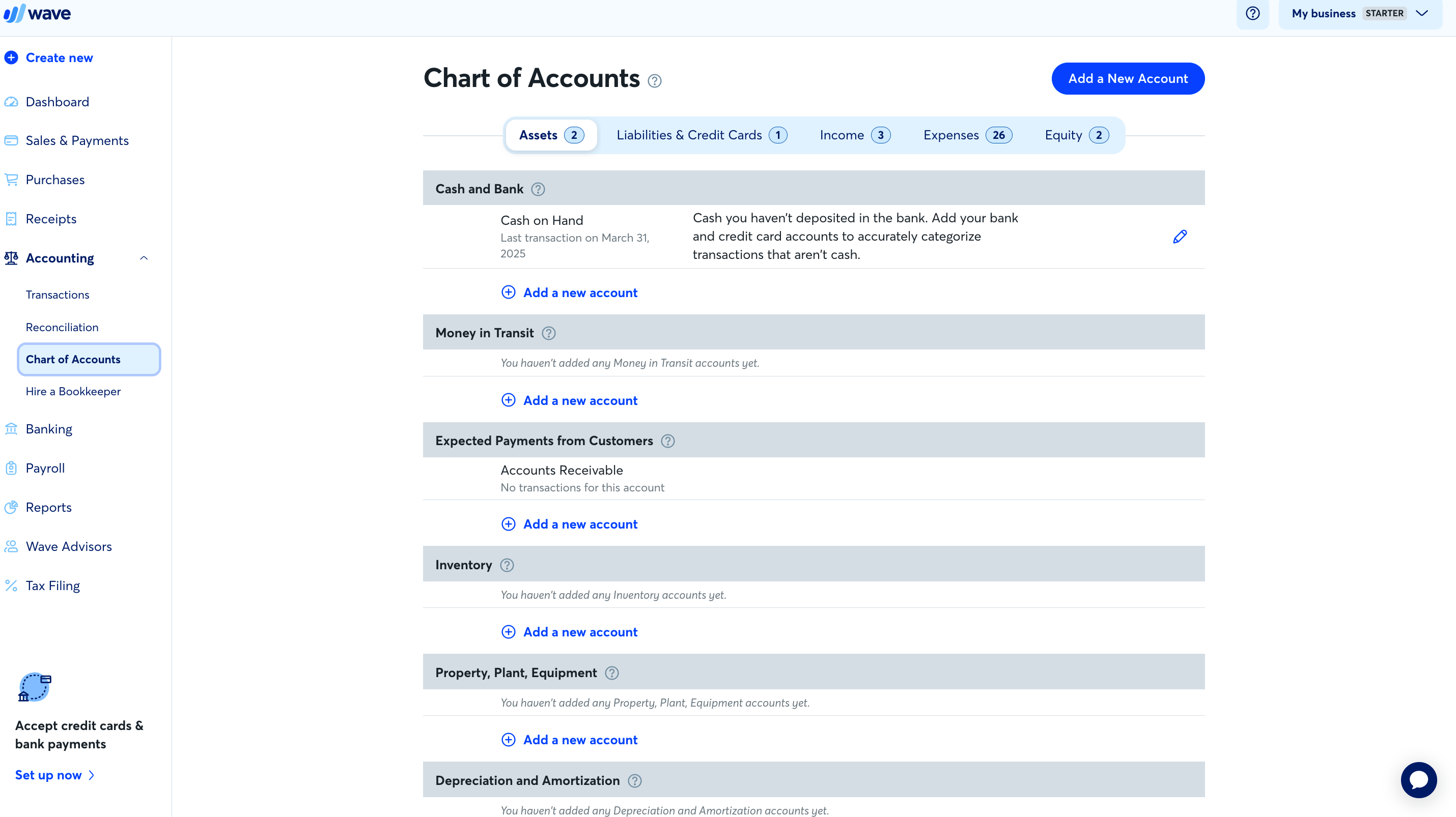 Wave's chart of accounts
