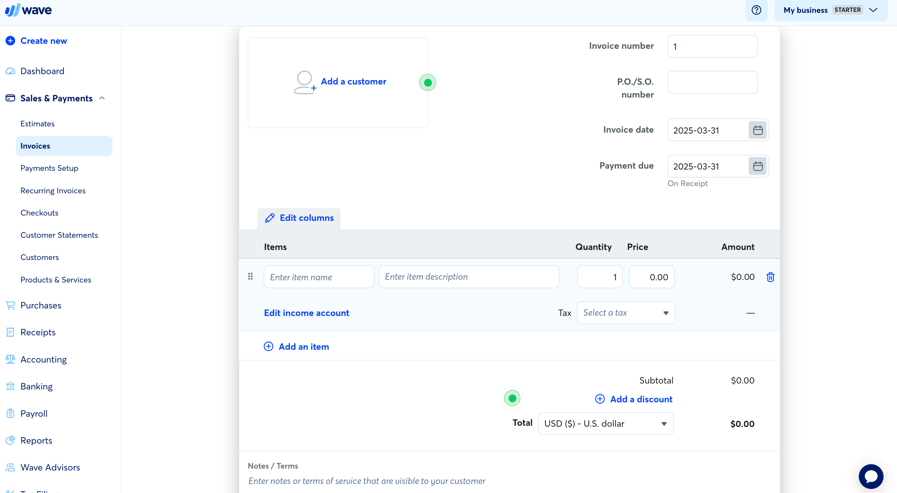 Creating an invoice
