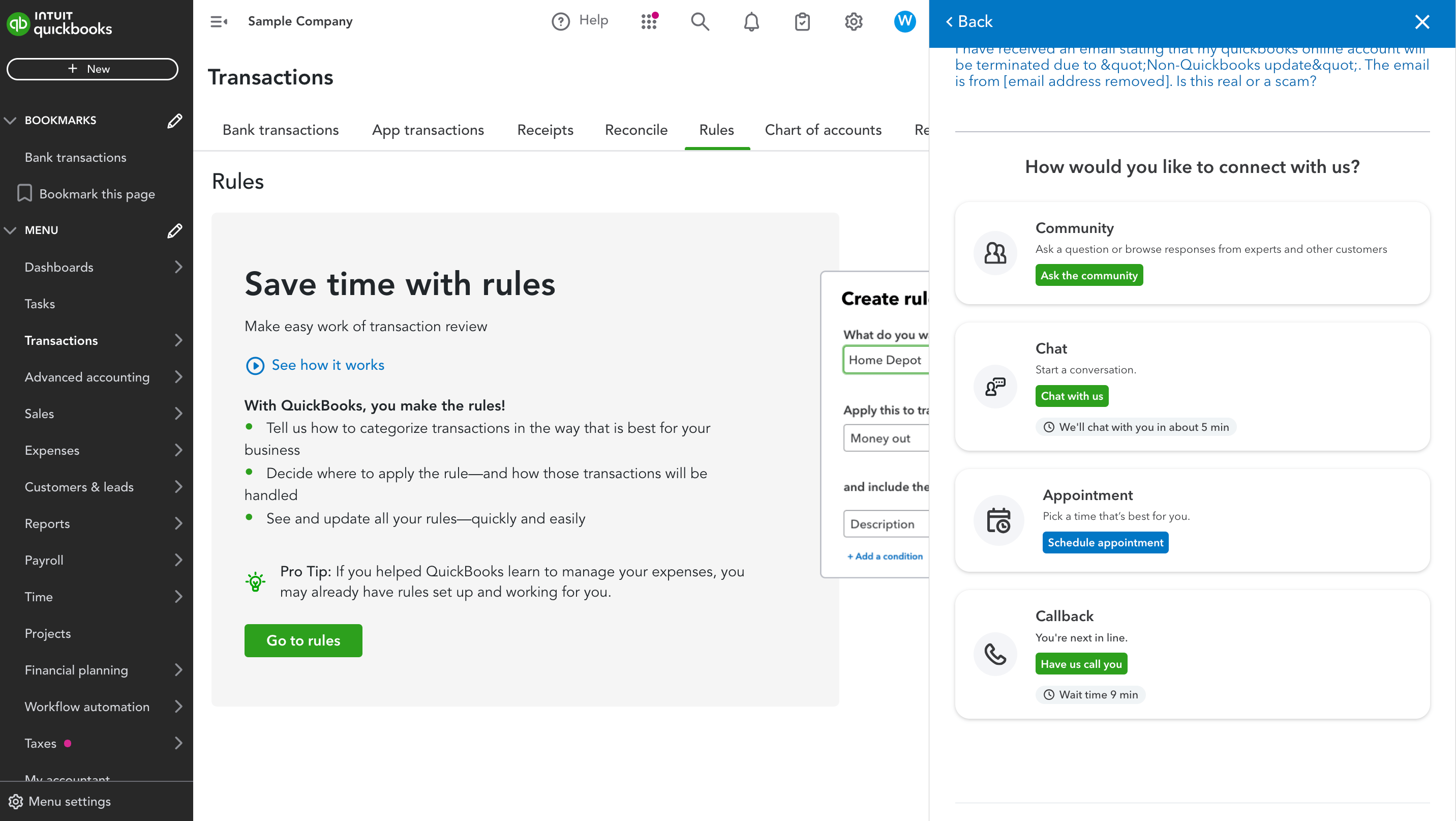 Requesting support on QuickBooks Online. 