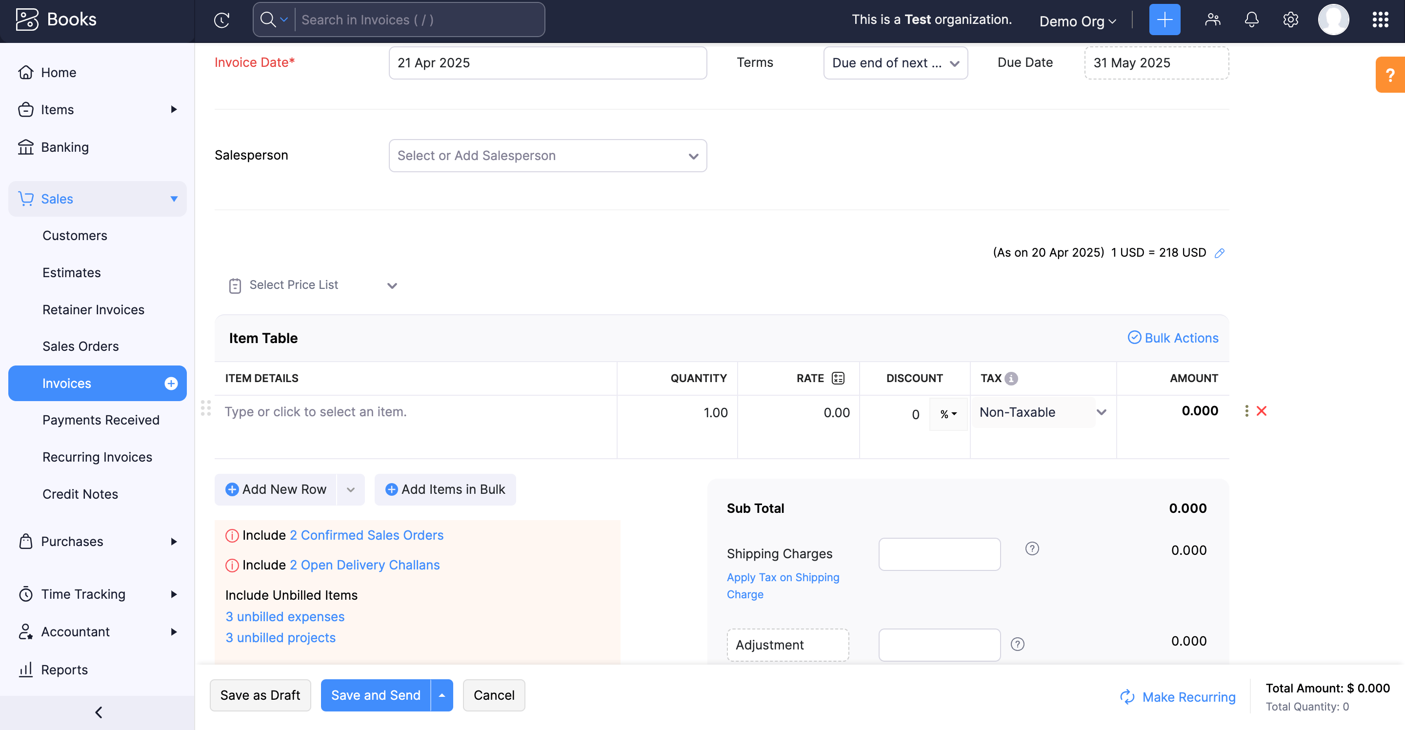 Invoice columns