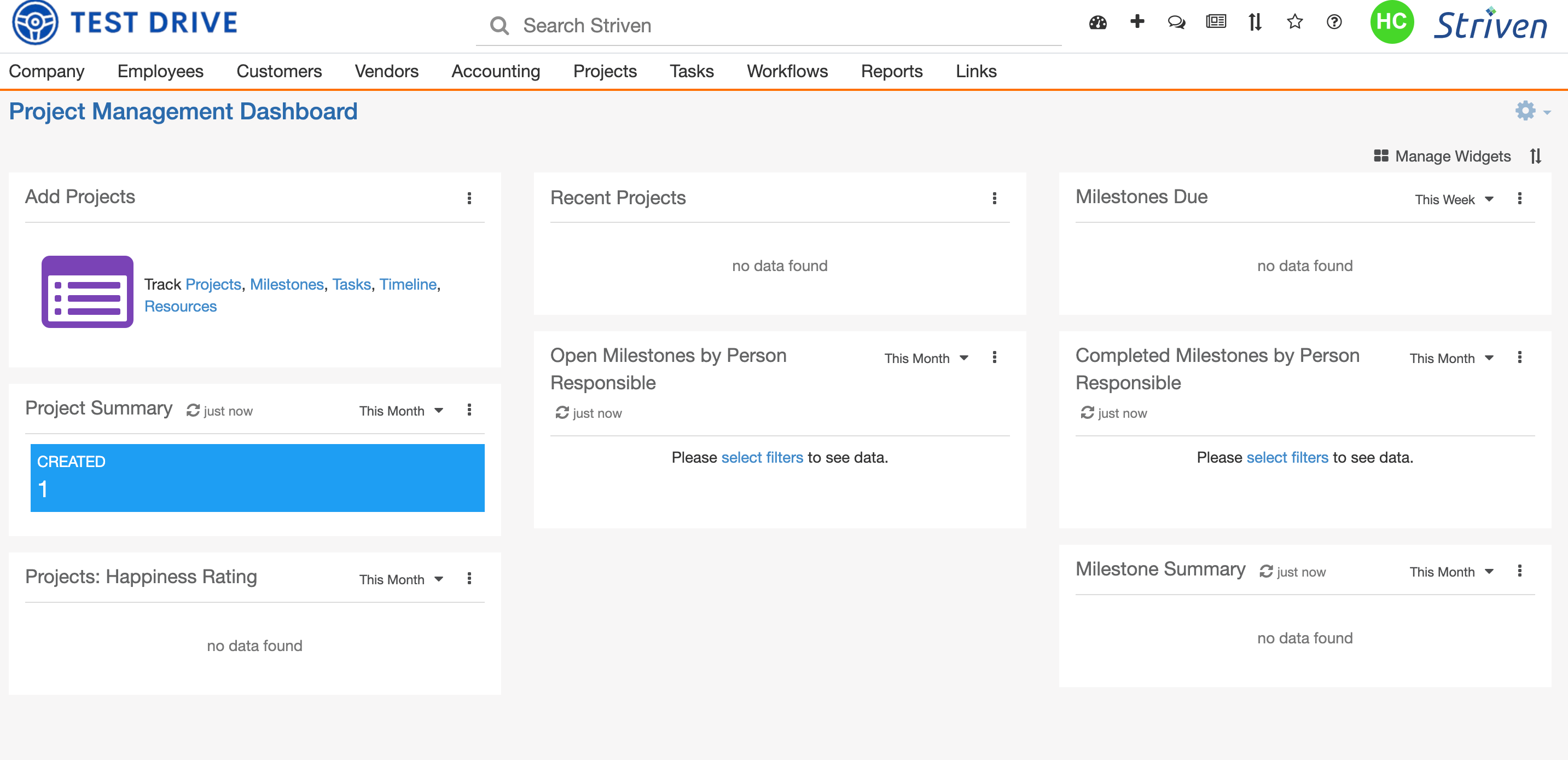 Project management dash. 