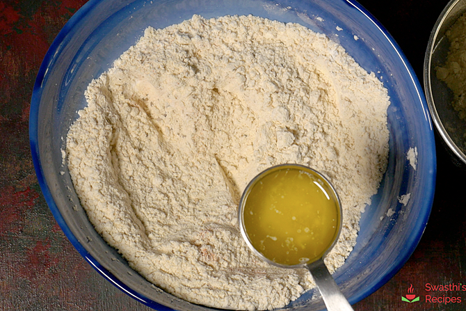adding hot butter or oil