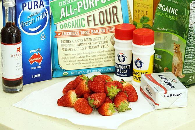 preparing ingredients for strawberry cake