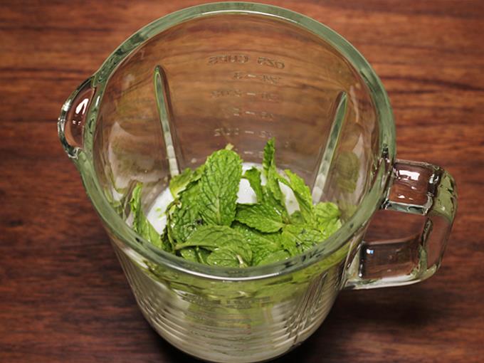 adding mint or pudina to blender