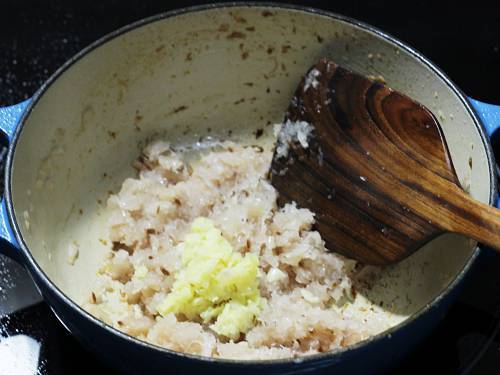 frying onions and ginger garlic