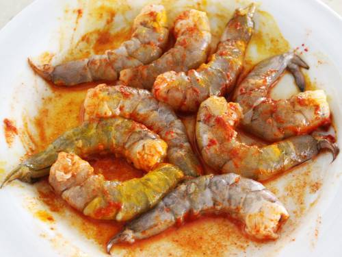 marinated shrimps in a plate