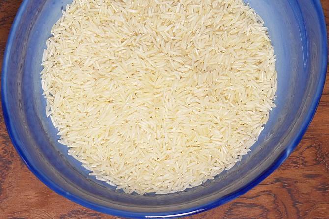 blue bowl with basmati rice