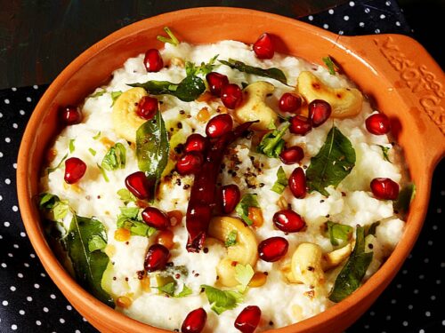 curd rice served in a terracotta bowl