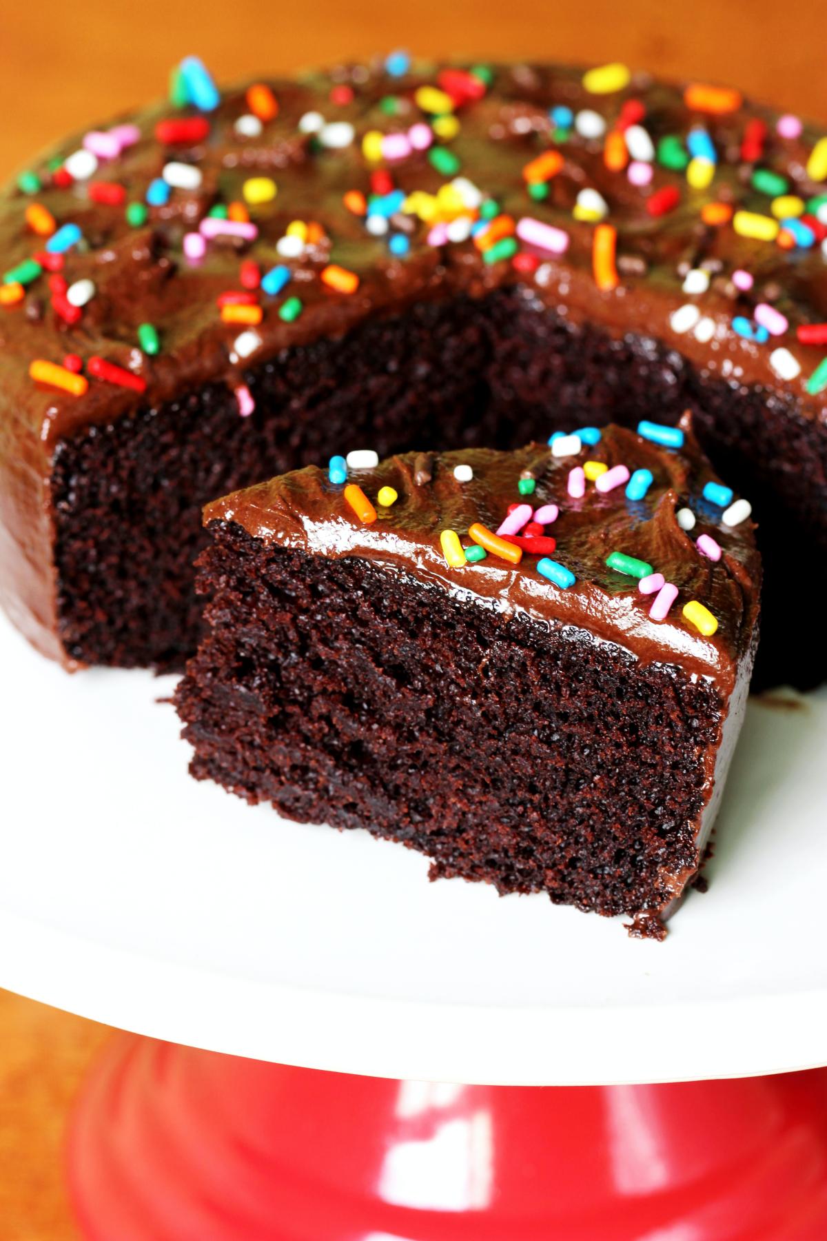 Eggless Chocolate Cake made with basic ingredients