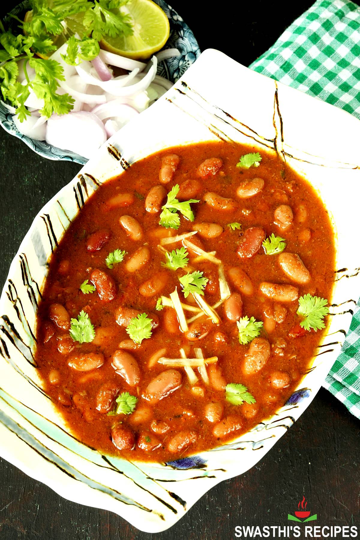Punjabi Rajma Recipe made with red kidney beans, spices, onions and tomatoes