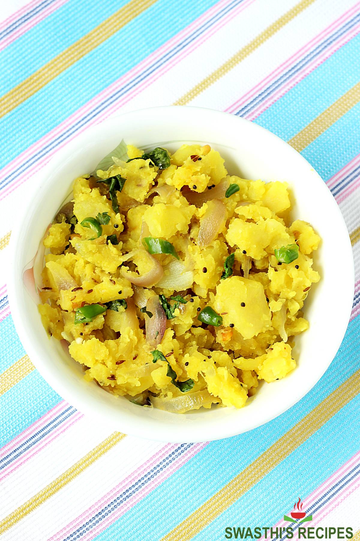 aloo masala served in a white bowl
