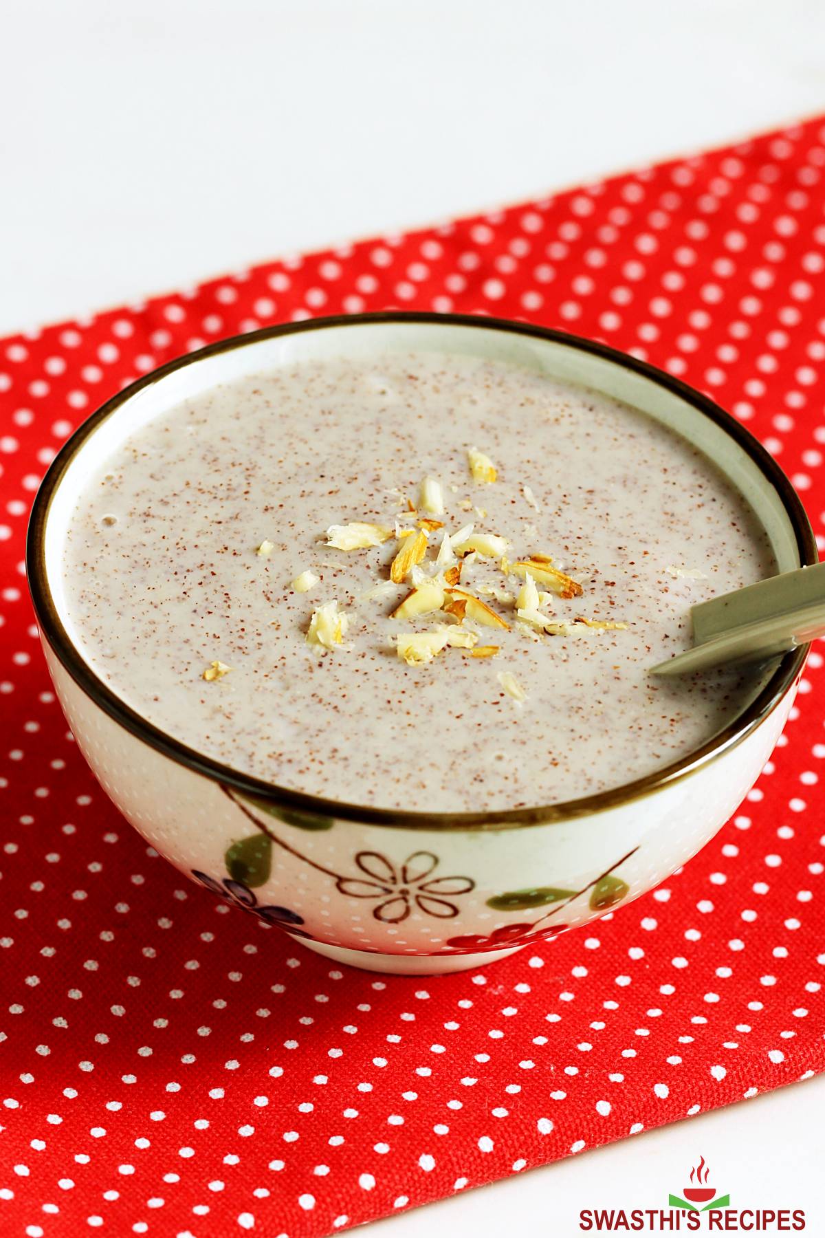 ragi malt also known as ragi java served in a bowl