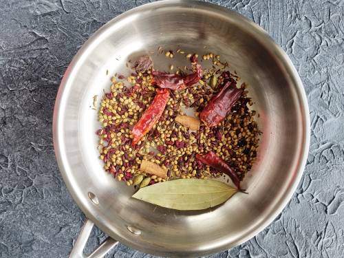 roast spices to make chole masala powder