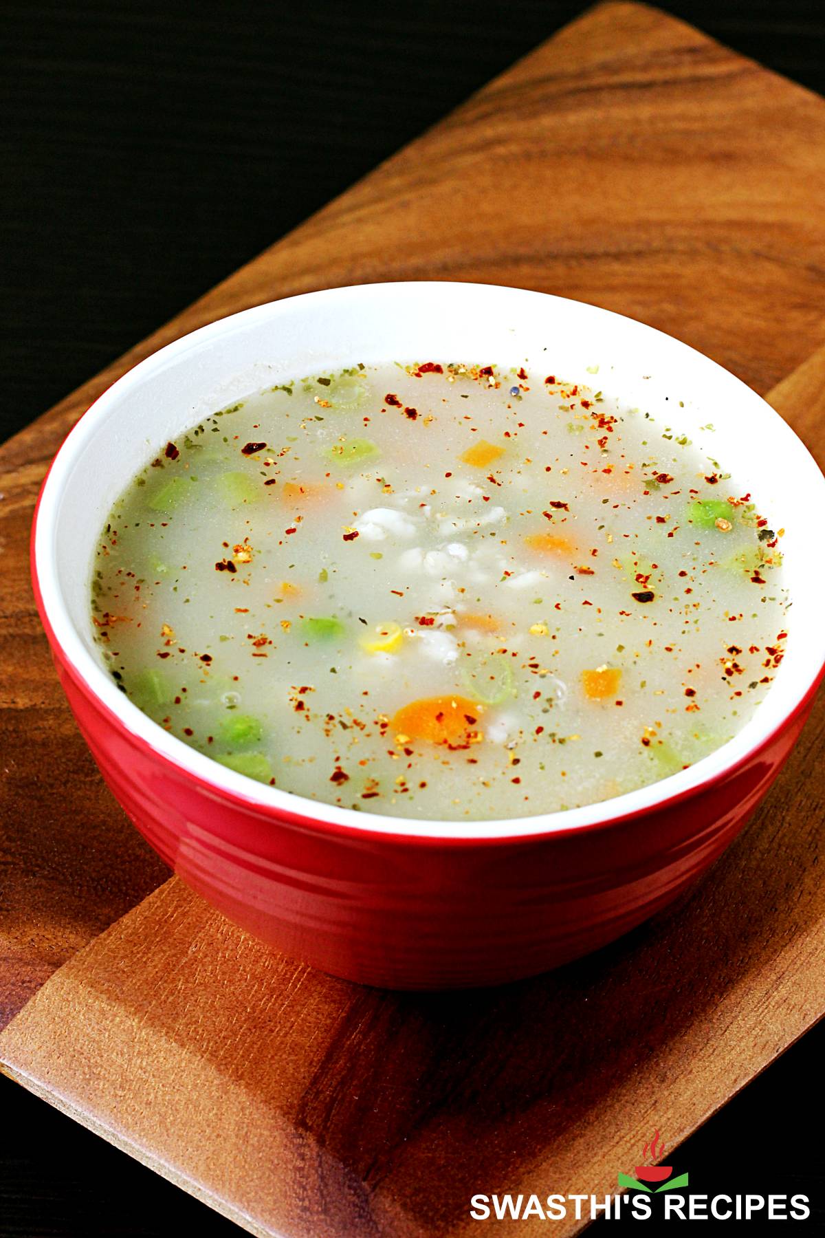 Oatmeal Soup also known as oat soup served in a red bowl