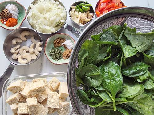 ingredients to make palak tofu