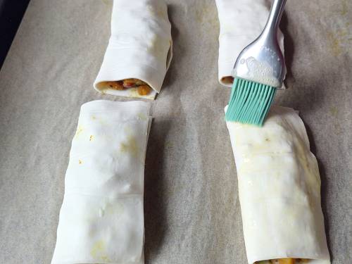 brushing veg puffs with milk or egg