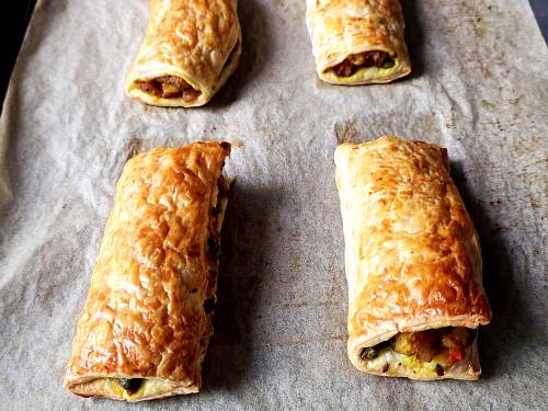 oven baked vegetable puffs on a tray