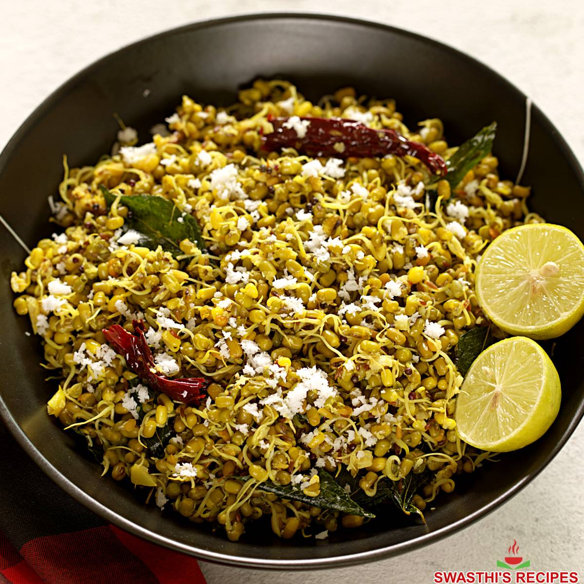 sprouted green moong stir fry recipe