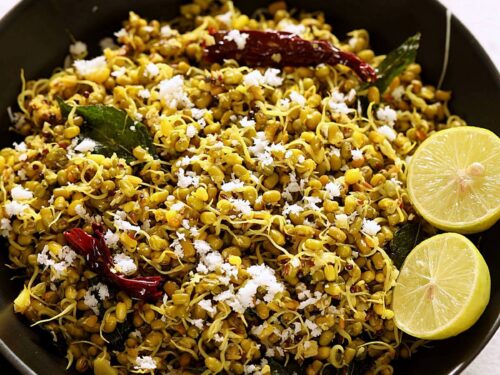 sprouted green moong stir fry