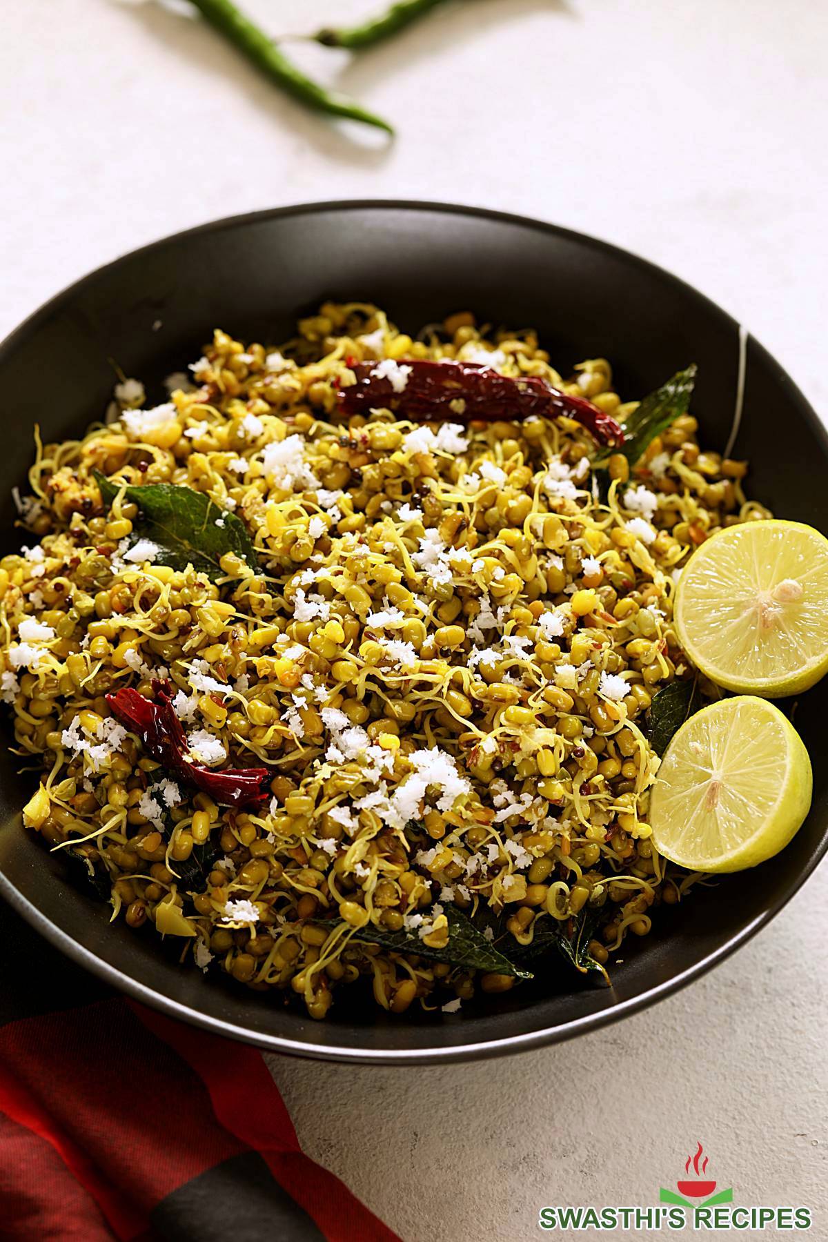 sprouted green moong stir fry